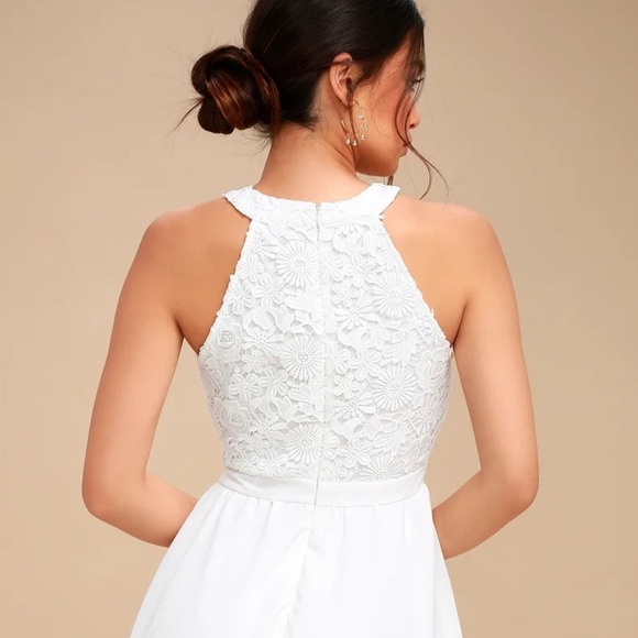 Lulus NWT size XL white lace halter skater dress lovers game - Picture 2 of 12